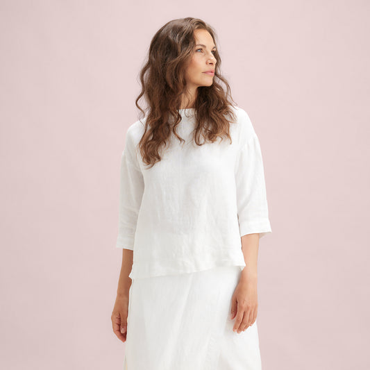 OWN linneblus med nedvikt krage - Pecan Brown