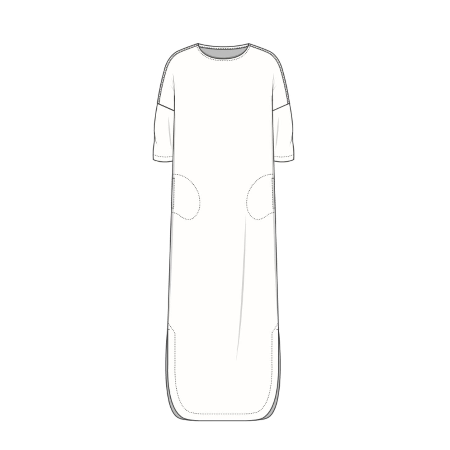 Lång linneklänning med rundade sprund - Capers