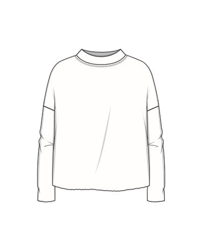 Oversize merinotröja med bred halsmudd - Light Camel Melange/Black Coffee Stripe