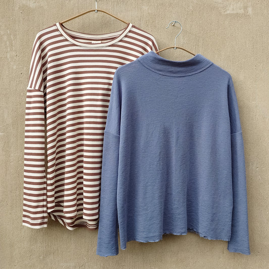 Oversize merinotröja med bred halsmudd - Stormy Sea