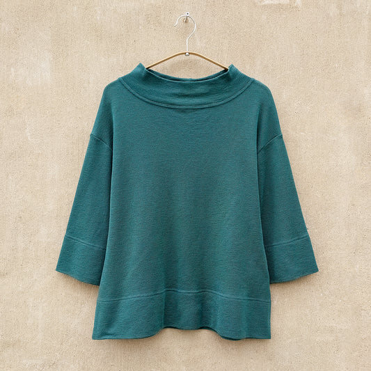 Tröja i merinoull med vid trekvartsärm - Granite