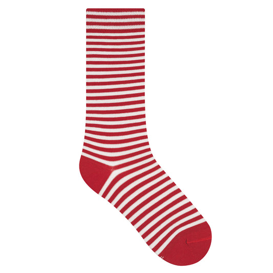 Randig strumpa i bomullsmix - Röd & Vit