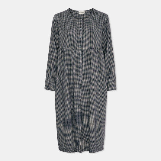 Smårutig skjortklänning i bomull och viskos - Navy