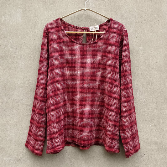 Rutig topp i bomull och viskos - Wine