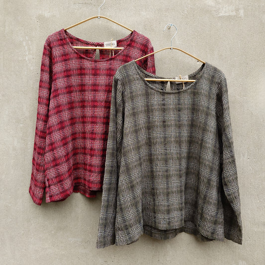 Rutig topp i bomull och viskos - Herb