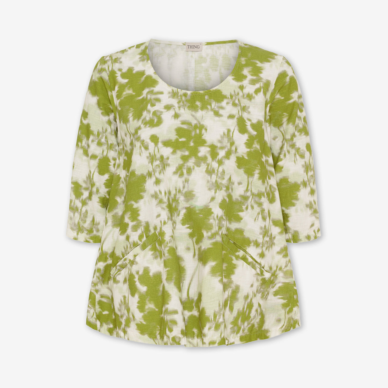 A-formad blus i bomull/lin - Olive
