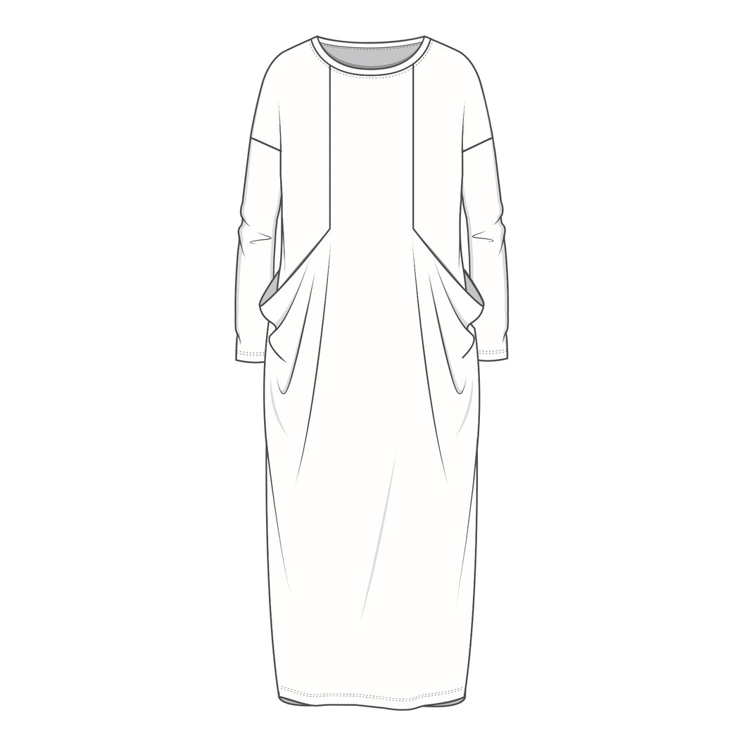 7620 - Lång klänning med draperade fickor