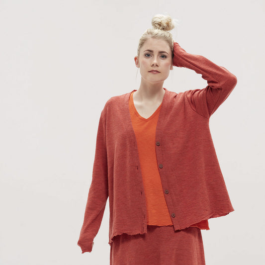 Kofta i merinoull med knappar - Pearl Grey Melange