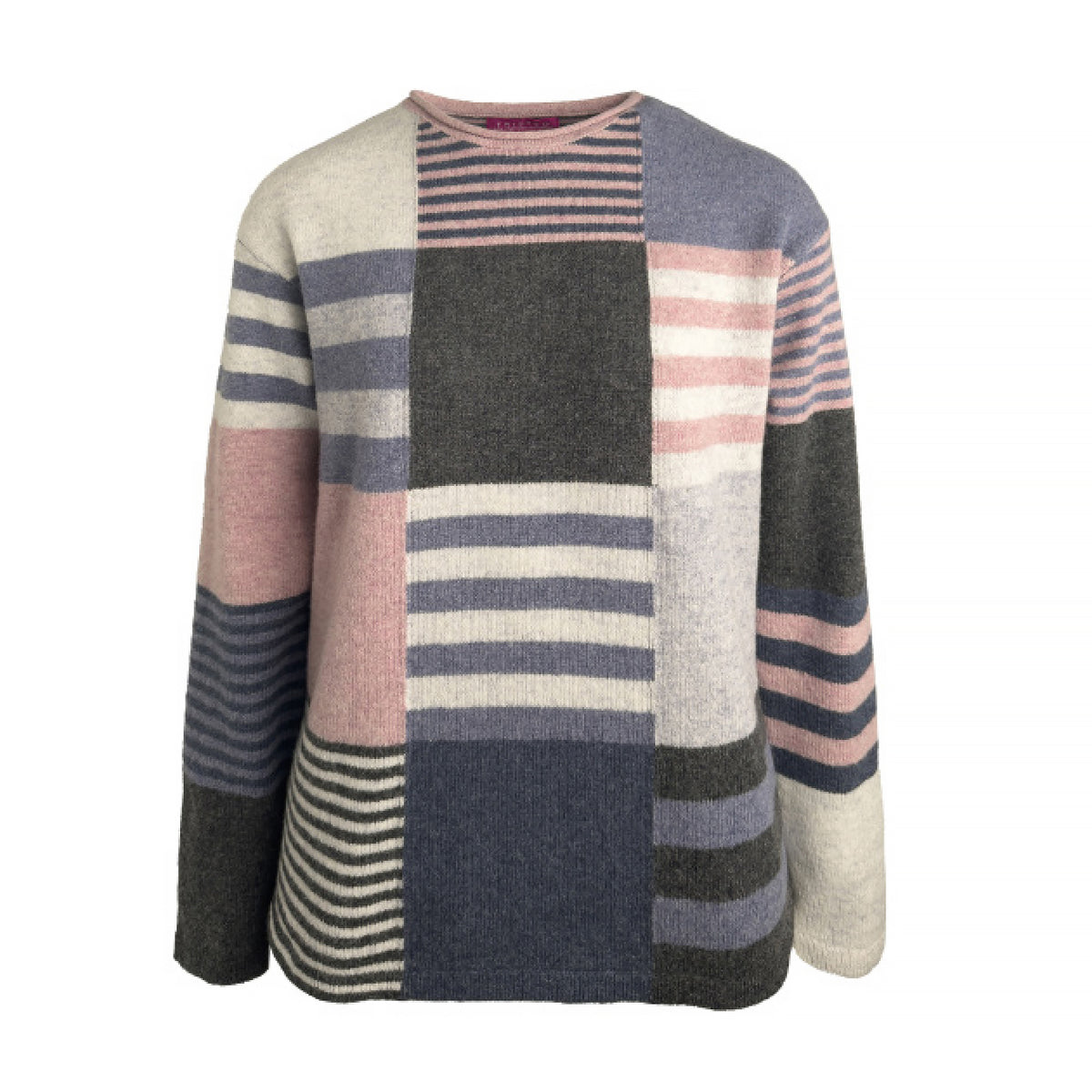 Stickad lammullströja – Charcoal/Rose