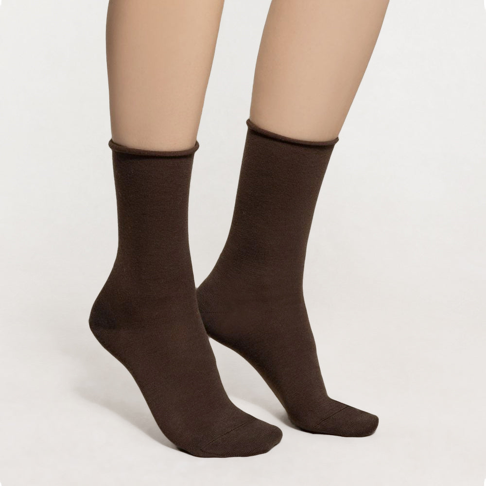 Ullsocka med rullkant - Chocolate