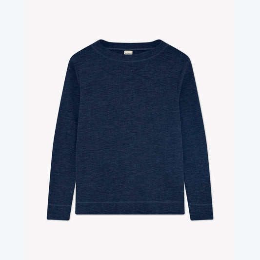 Långärmad tröja i merinoull med bred fåll - Midnight Blue