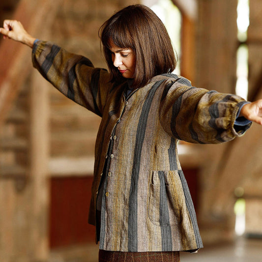 McVERDI randig skjortblus i linne/bomull