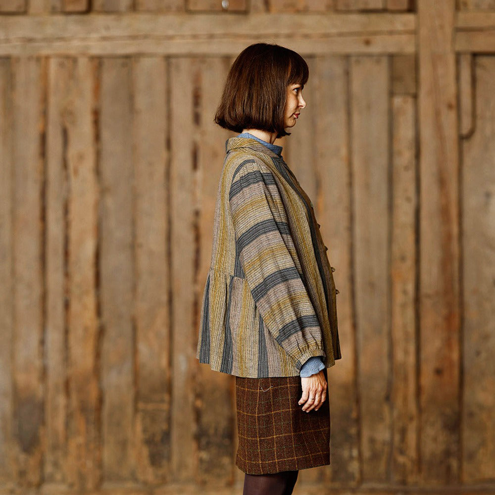 McVERDI randig skjortblus i linne/bomull