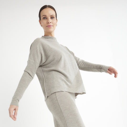 Oversize merinotröja med bred halsmudd - Arctic Melange