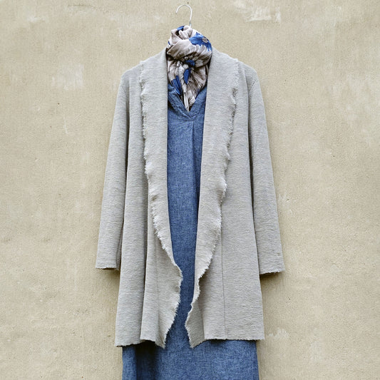 Lång kofta i merinoull med sjalkrage - Elephant Melange