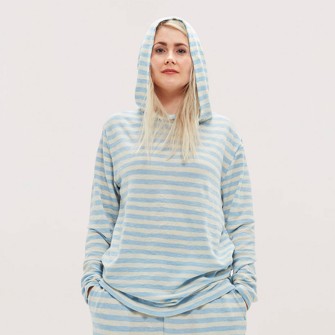 Hoodie i merinoull - unisexmodell med fållade kanter, Capers Melange