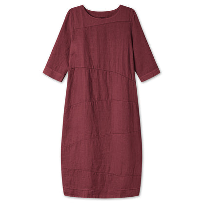 Lång linneklänning med lätt tulpanform - Burgundy