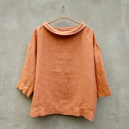 OWN linneblus med nedvikt krage - Pecan Brown