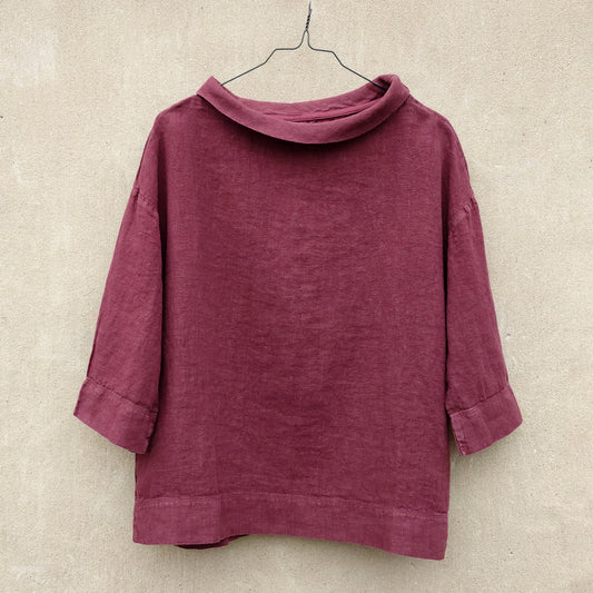 OWN linneblus med nedvikt krage - Burgundy