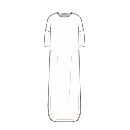 Lång linneklänning med rundade sprund - Capers