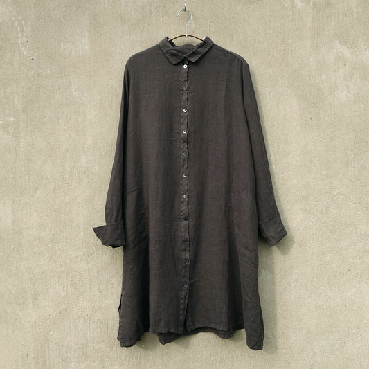 A-formad skjortklänning i linne - Black Coffee