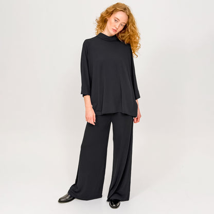 Långa vida byxor i bambu - Black