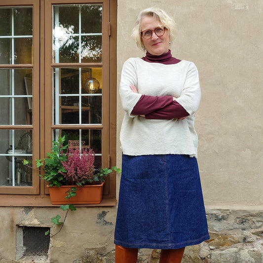 Oversize båtringad merinotröja med kort ärm – Pearl Melange