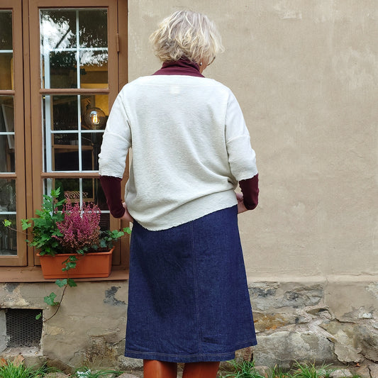 Oversize båtringad merinotröja med kort ärm – Pearl Melange