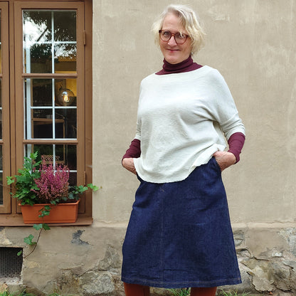 Oversize båtringad merinotröja med kort ärm – Pearl Melange
