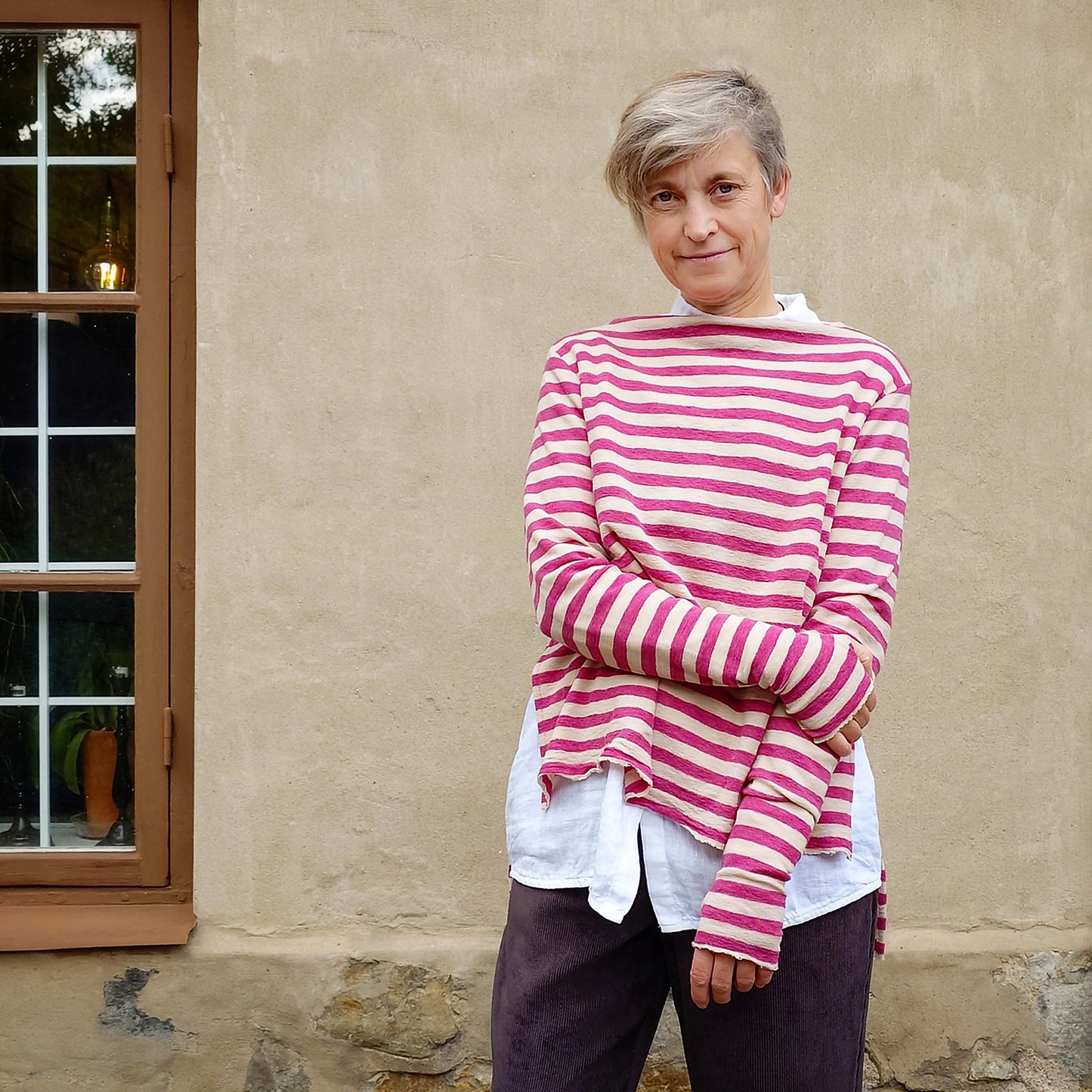 Tröja i merinoull - med hög båthals, slitsar och extra långa ärmar, Antracite grey