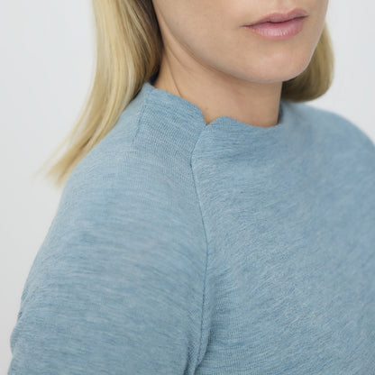 Långärmad merinoulltröja med raglanärm och tumhål - Midnight Blue Melange