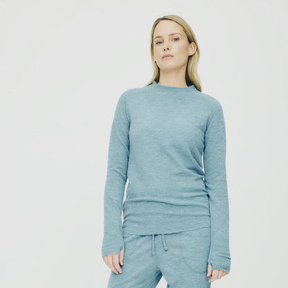 Långärmad merinoulltröja med raglanärm och tumhål - Midnight Blue Melange