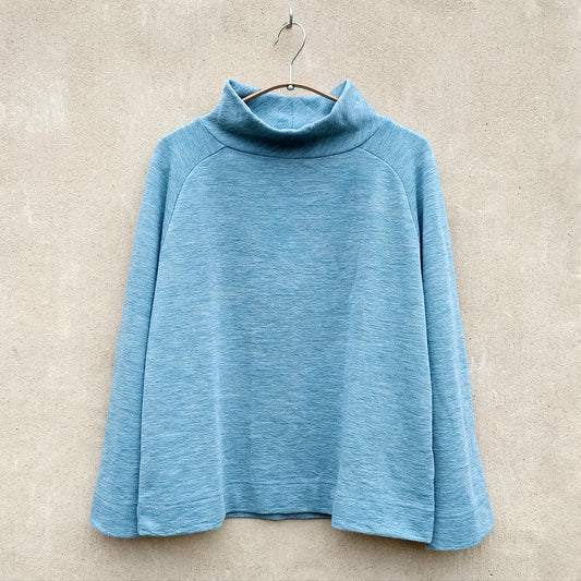 Långärmad merinotröja med bred raglanärm och dubbelvikt krage - Arctic Melange