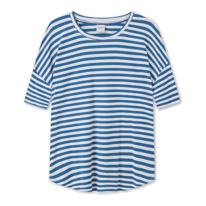 Randig kortärmad t-shirt med ledig passform - Denim Blue/Off White