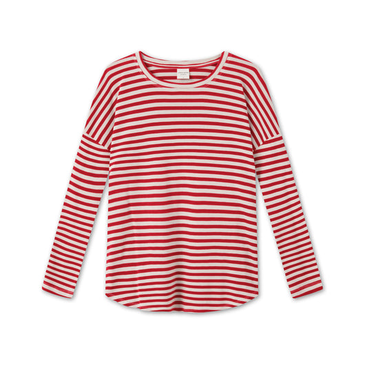 Randig långärmad t-shirt med ledig passform - Röd/offwhite