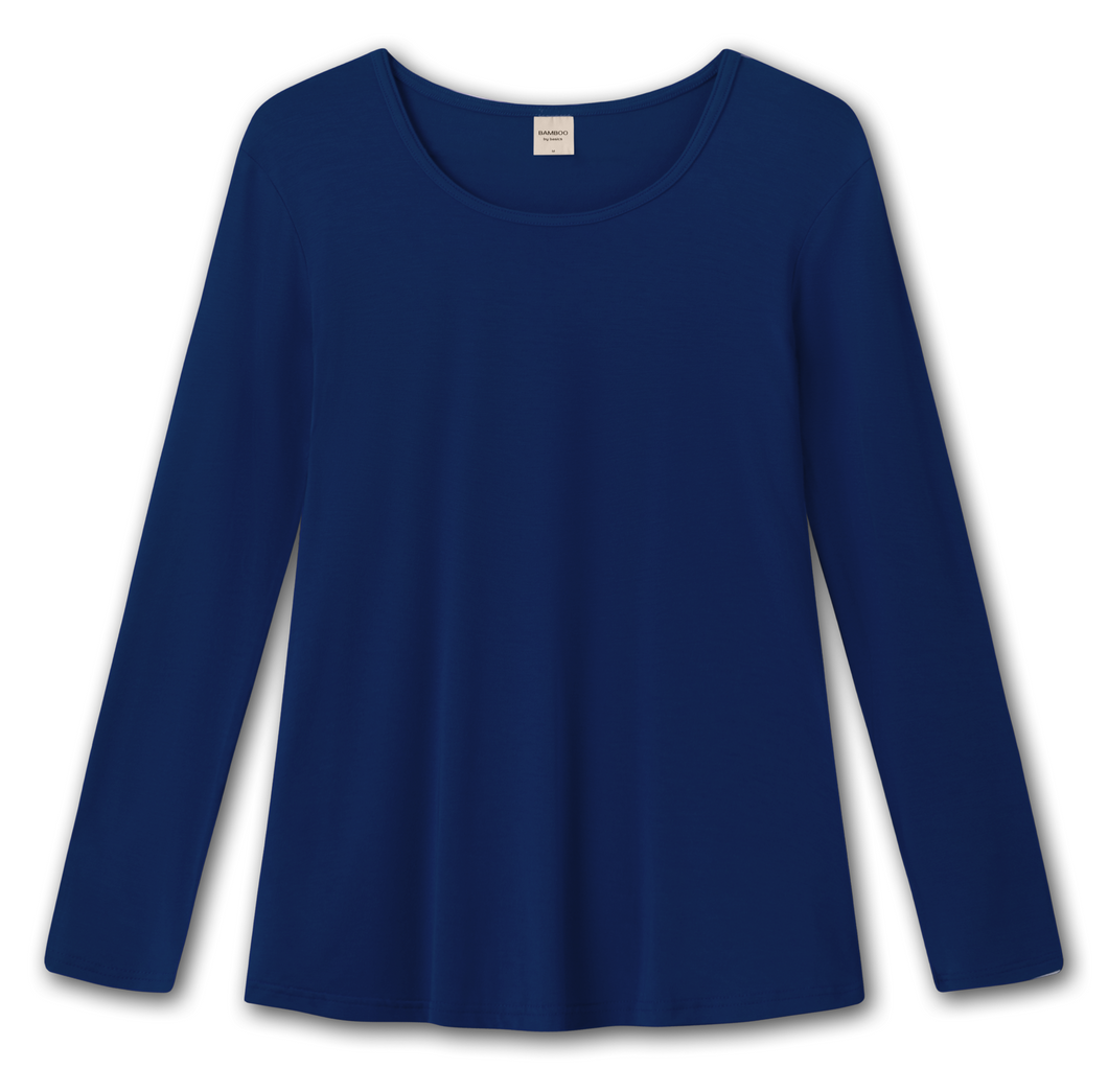 Klockad långärmad T-shirt i bambulyocell - Navy Blue