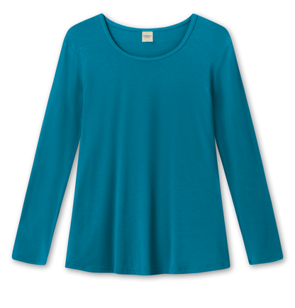 Klockad långärmad T-shirt i bambulyocell - Ocean Blue