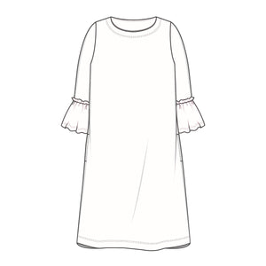 Klänning i merinoull med volangärm - Indigo Melange