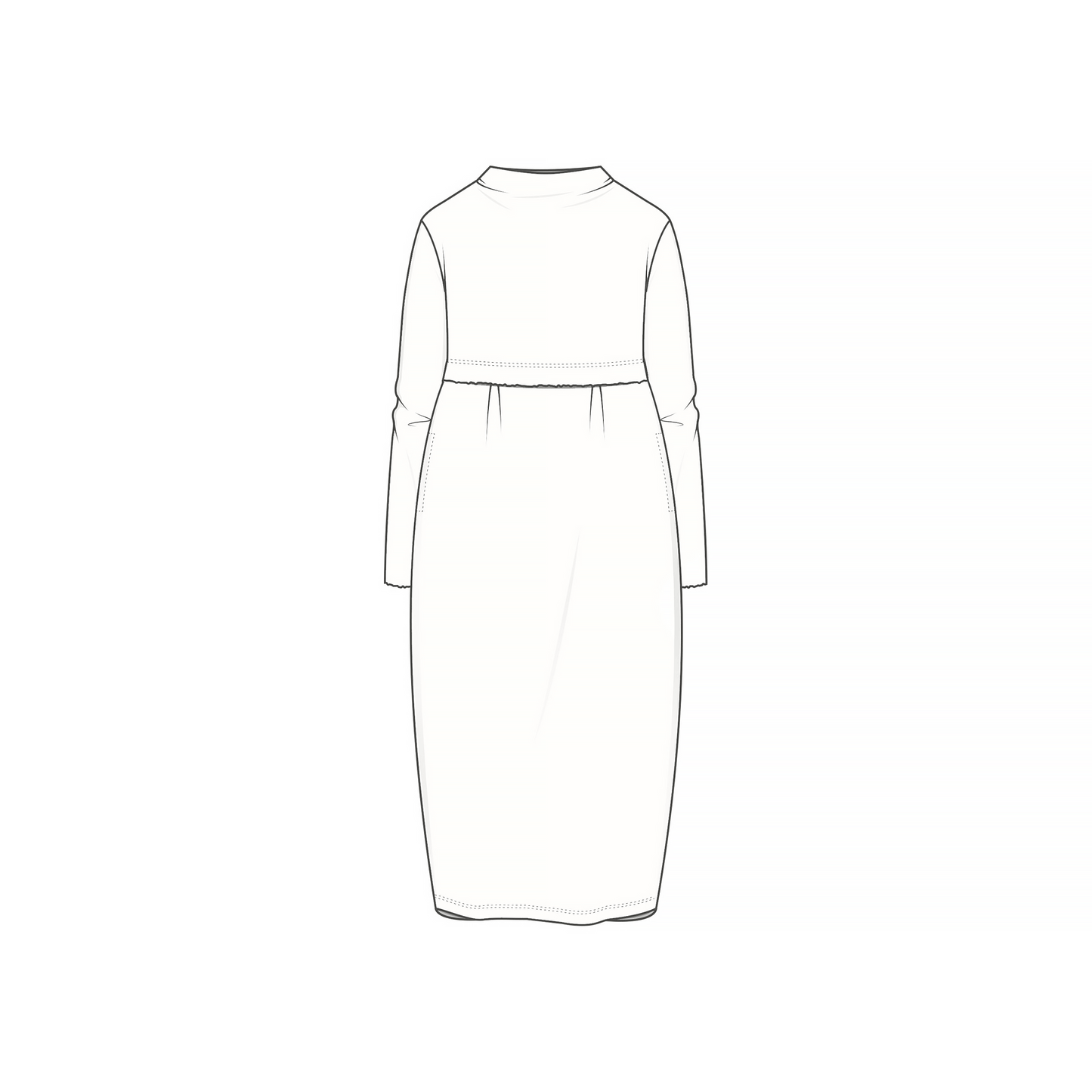 7045 Lång klänning - hög hals, markerad midja och tulpankjol