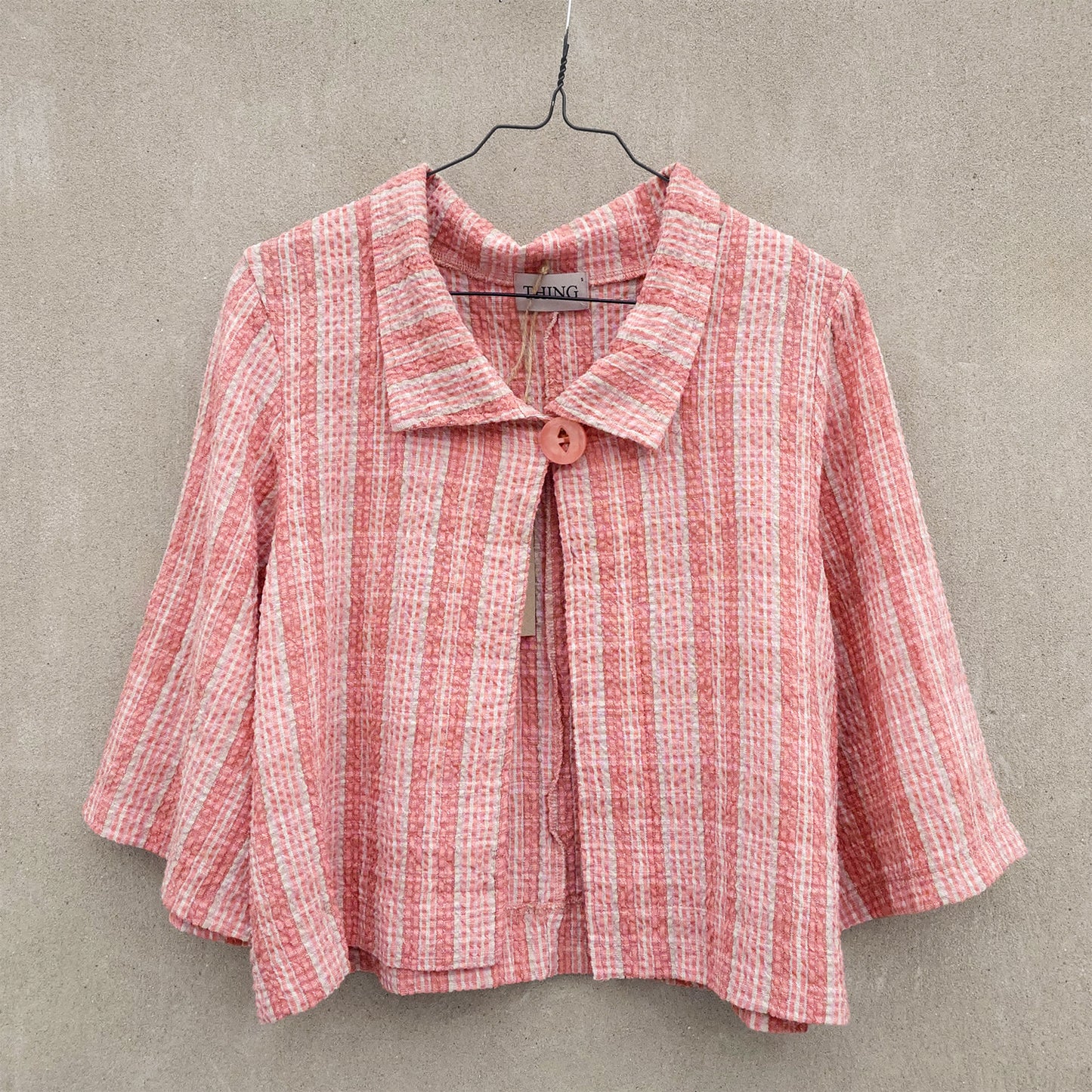 Kort jacka med trekvartsärm i rutig bomull/viskos/lin - Korall