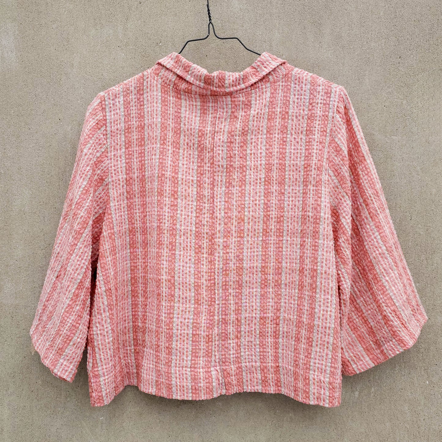 Kort jacka med trekvartsärm i rutig bomull/viskos/lin - Korall