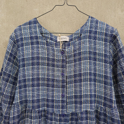 Rutig skjortklänning i bomull/viskos/lin - Navy