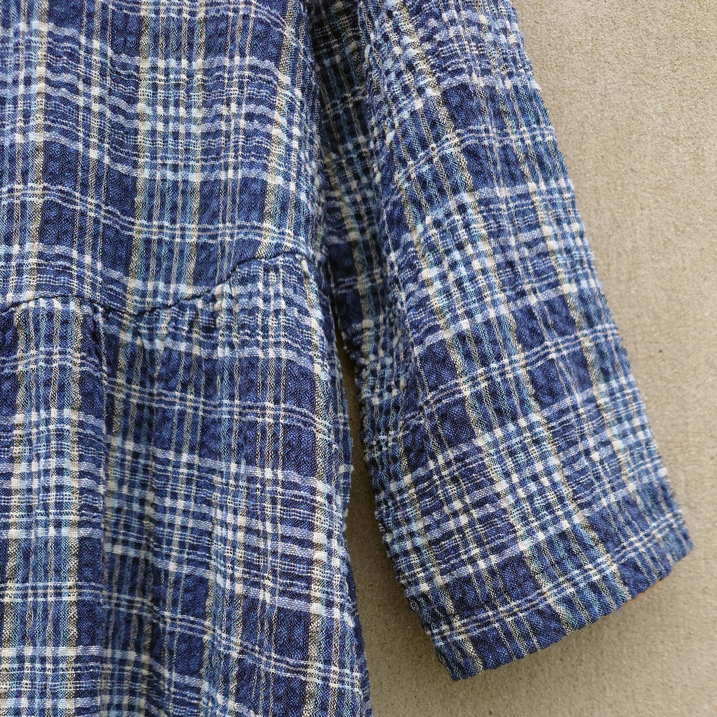 Rutig skjortklänning i bomull/viskos/lin - Navy