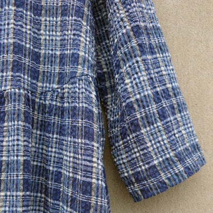 Rutig skjortklänning i bomull/viskos/lin - Navy