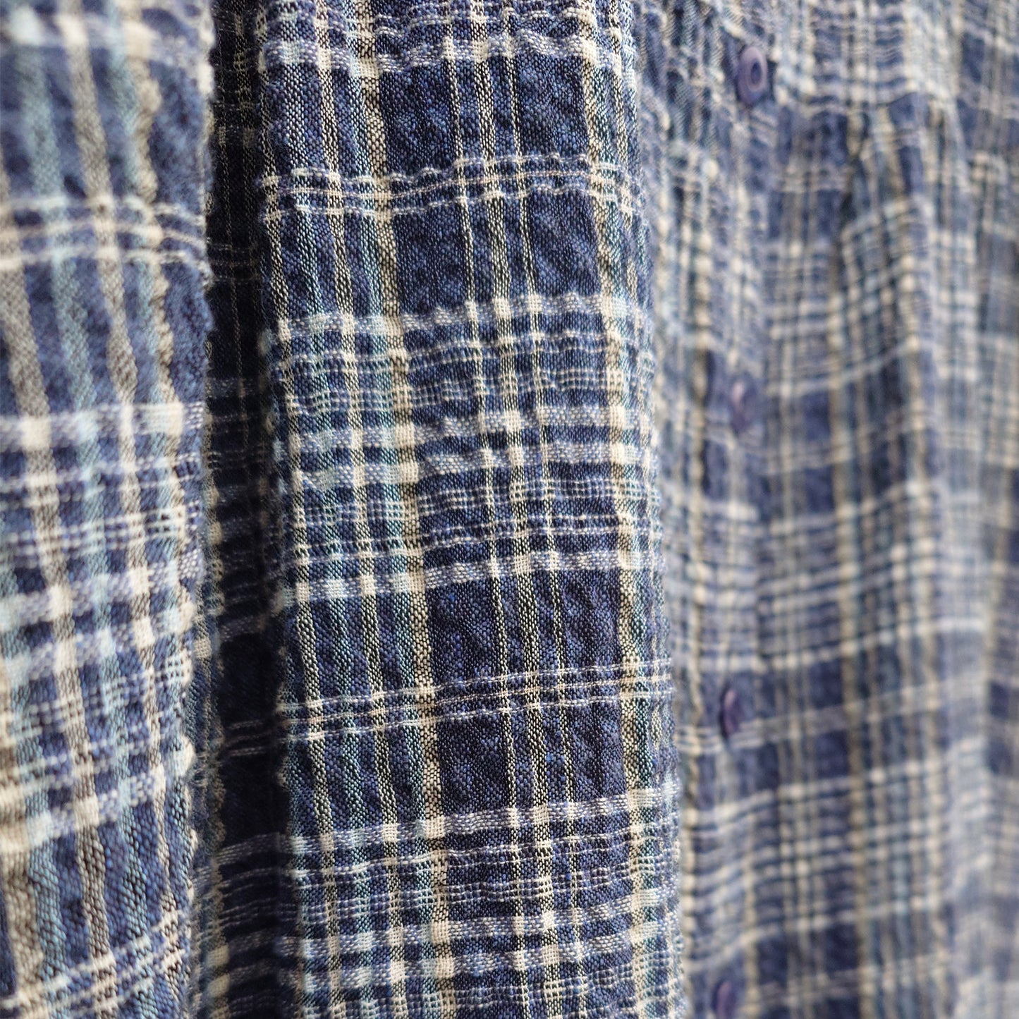 Rutig skjortklänning i bomull/viskos/lin - Navy