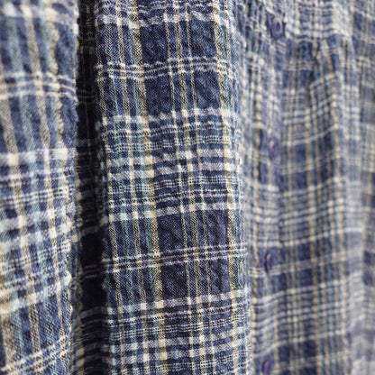 Rutig skjortklänning i bomull/viskos/lin - Navy