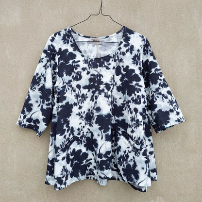 A-formad blus i bomull/lin - Navy