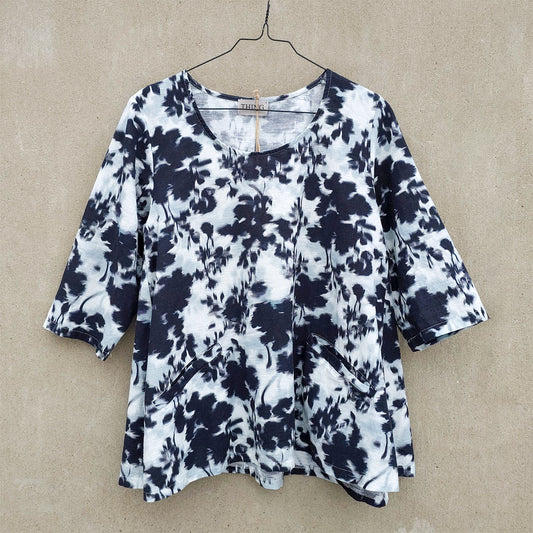 A-formad blus i bomull/lin - Navy