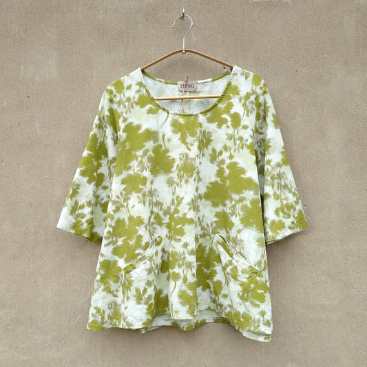 A-formad blus i bomull/lin - Olive