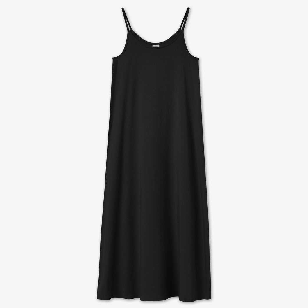Lång klänning med tunna spagettiband i bambulyocell - Black